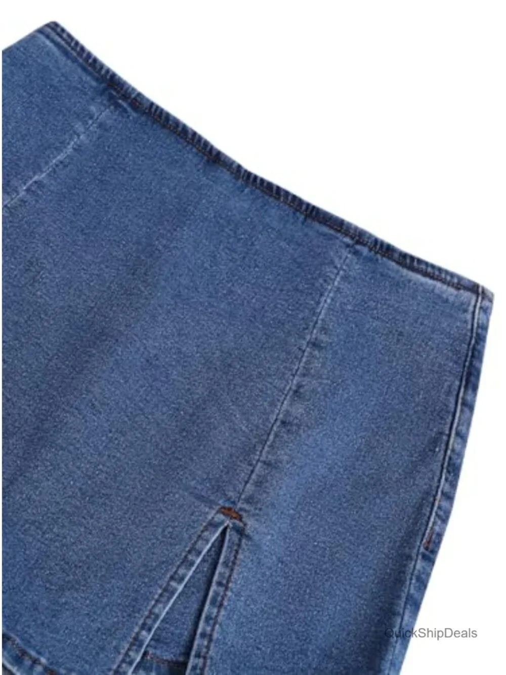Women's Double Slit Denim Skort Bodycon Mini Jean Skirt High Waisted